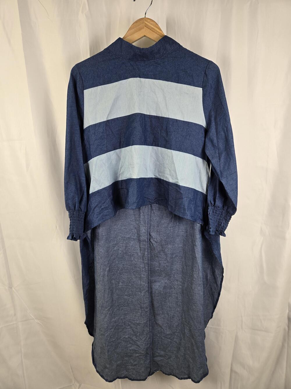 WoWo Dress Womens XL Blue Chambray Long Sleeve High Low Chevron Shirt Dress